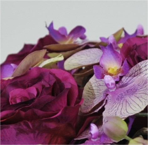Close-up paars roos en orchidee